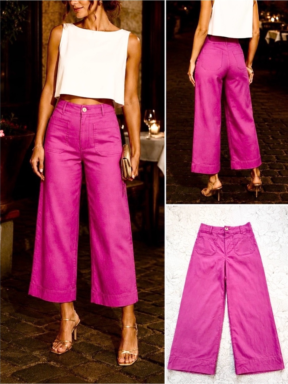 Maeve Colette High Rise Wide Leg Linen Blend Crop Stretch Pants Anthro Sz 27🧡